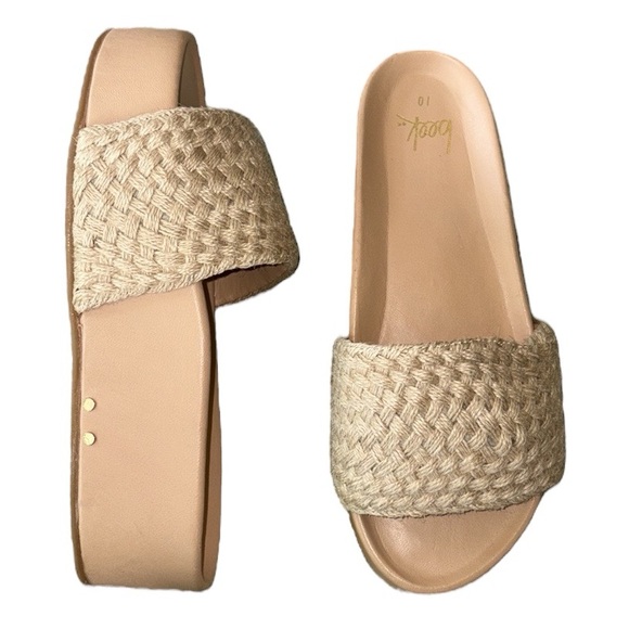 NWT RARE Beek Tan Woven Jute Raffia Leather Platform Sandals